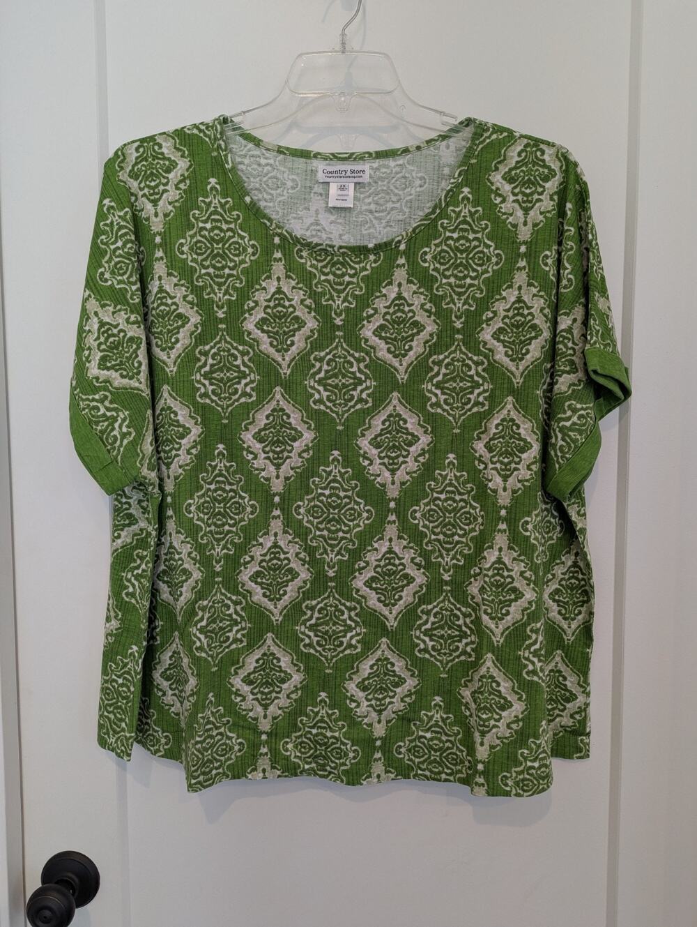 Ladies 2X Green Pattern Short Sleeve Cotton Shirt Country Store St. Patrick Day